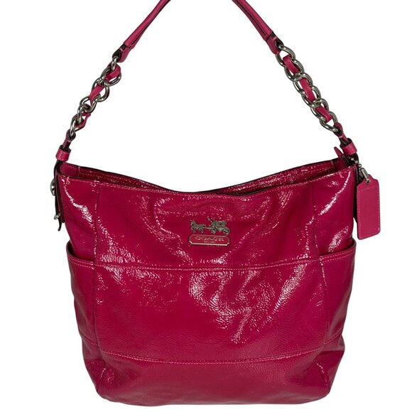 COACH 2009 Tribeca Pink Patent Leather Shoulder Bag Handbag 14118 Chain Strap - Picture 1 of 15